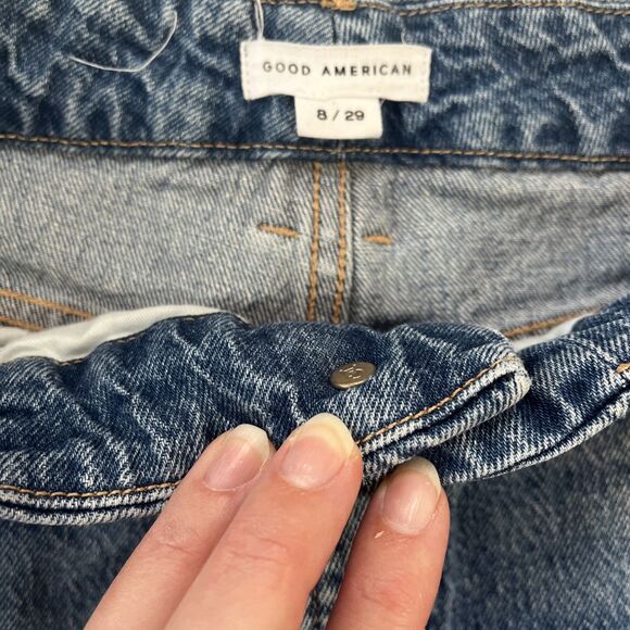 Good American Women’s Straight Jeans High Rise Sz 8 Inseam 27 Blue Stretch Denim - Picture 2 of 12